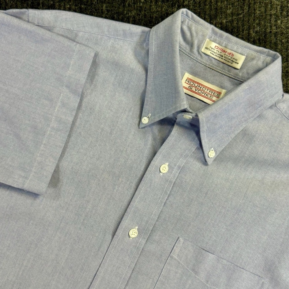 Roundtree & Yorke Mens 16 Blue Short Sleeve Oxford Button Down Shirt Pima Cotton